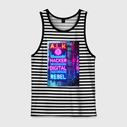 Майка мужская хлопок Ai hacker digital rebel - neon glow, цвет: черная тельняшка