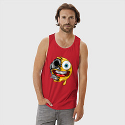 Майка мужская хлопок Радостный смайлик, цвет: красный — фото 2