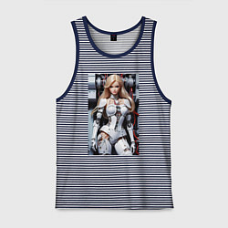 Майка мужская хлопок Кибер Барби - нейросеть фантазия, цвет: синяя тельняшка