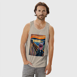 Майка мужская хлопок Бегемот кричит - мем живопись от нейросети, цвет: миндальный — фото 2