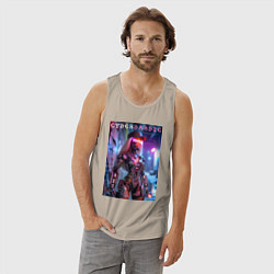 Майка мужская хлопок Cyber Barbie - neon glow fantasy, цвет: миндальный — фото 2