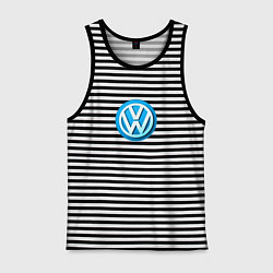 Майка мужская хлопок Volkswagen logo blue, цвет: черная тельняшка