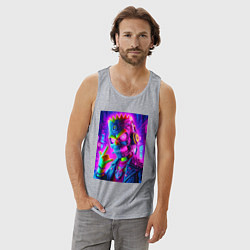 Майка мужская хлопок Cyber skeleton of Bart Simpson - neon glow, цвет: меланж — фото 2