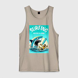 Мужская майка Surfing never alone - shark and surfer