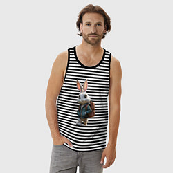 Майка мужская хлопок Зайчик идёт в школу, цвет: черная тельняшка — фото 2