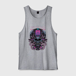 Майка мужская хлопок Кибер череп, цвет: меланж