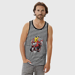 Майка мужская хлопок Пикачу мчится на мотоцикле, цвет: черная тельняшка — фото 2