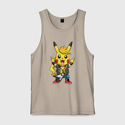 Майка мужская хлопок Пикачу в рок стиле, цвет: миндальный