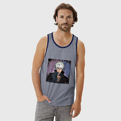 Майка мужская хлопок Годжо, цвет: синяя тельняшка — фото 2