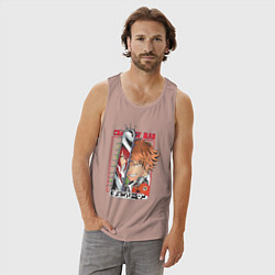 Майка мужская хлопок Человек-бензопила Денджи Макима Почита, цвет: пыльно-розовый — фото 2