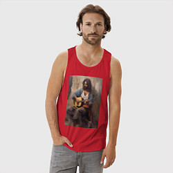 Майка мужская хлопок Моряк гитарист, цвет: красный — фото 2