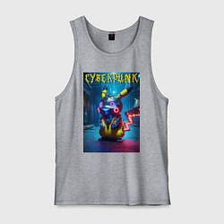 Майка мужская хлопок Cyberpunk - cool Pikachu neon glow, цвет: меланж