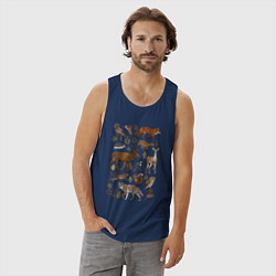 Майка мужская хлопок Лесные животные и птицы, цвет: тёмно-синий — фото 2