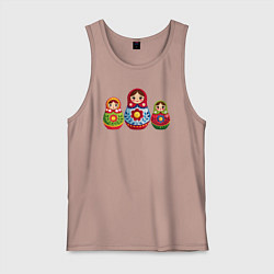 Майка мужская хлопок Три ярких матрёшки, цвет: пыльно-розовый