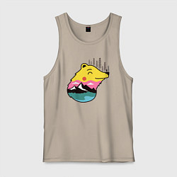 Майка мужская хлопок Лесной медведь и человек, цвет: миндальный