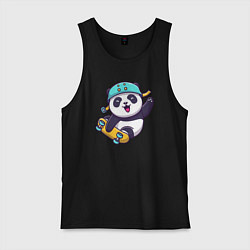 Майка мужская хлопок Skater panda, цвет: черный