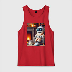 Мужская майка Робот у камина с котом и чашкой кофе - нейроарт