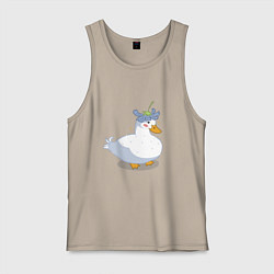 Мужская майка Милая уточка гусь с цветочком на голове