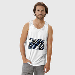Майка мужская хлопок Косая клетка бело-синяя, цвет: белый — фото 2