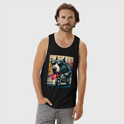 Майка мужская хлопок Бультерьер управляет мотоциклом - граффити, цвет: черный — фото 2