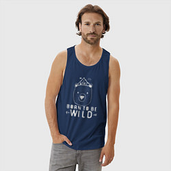 Майка мужская хлопок Медведь - рождён диким, цвет: тёмно-синий — фото 2