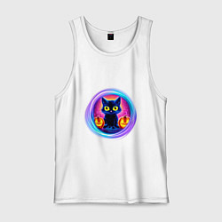 Мужская майка Кот неоновый с тыквами