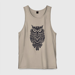 Майка мужская хлопок Расписной филин, цвет: миндальный