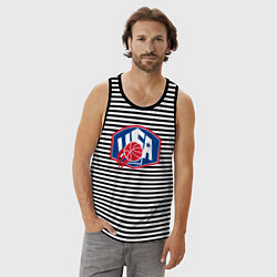 Майка мужская хлопок Баскетбол США, цвет: черная тельняшка — фото 2