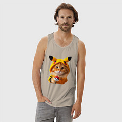 Майка мужская хлопок Рыжий котёнок покемон - нейроарт, цвет: миндальный — фото 2