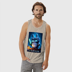 Майка мужская хлопок Totoro and Minecraft - collaboration, цвет: миндальный — фото 2