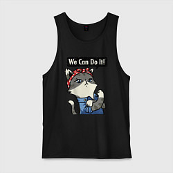 Майка мужская хлопок We can do it - cat, цвет: черный