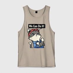 Майка мужская хлопок We can do it - cat, цвет: миндальный