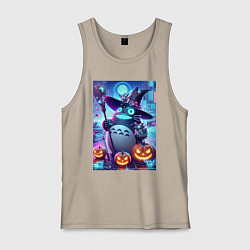 Майка мужская хлопок Тоторо с метлой - хэллоуин, цвет: миндальный