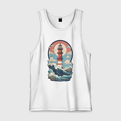 Мужская майка Маяк в море и волны