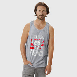 Майка мужская хлопок Кот - я все еще мурлычу, цвет: меланж — фото 2