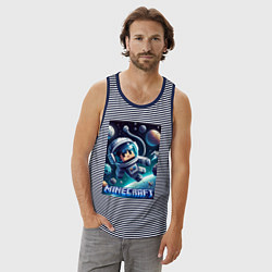 Майка мужская хлопок Космонавт оторвавшийся от космолёта - Майнкрафт, цвет: синяя тельняшка — фото 2