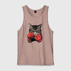 Майка мужская хлопок Кот боксер, цвет: пыльно-розовый