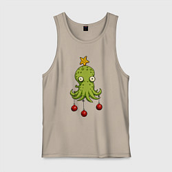 Мужская майка Новогодний осьминог-елка