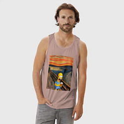 Майка мужская хлопок Кричащий Гомер Симпсон с пивом в стиле картины Эдв, цвет: пыльно-розовый — фото 2