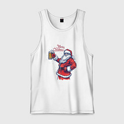 Майка мужская хлопок Merry Christmas Santa beer, цвет: белый