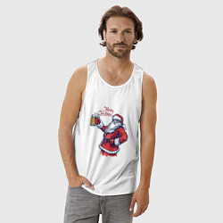 Майка мужская хлопок Merry Christmas Santa beer, цвет: белый — фото 2