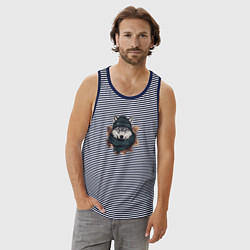 Майка мужская хлопок Волк в шапке, цвет: синяя тельняшка — фото 2