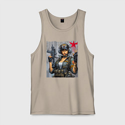 Майка мужская хлопок Cool military girl - graffiti, цвет: миндальный