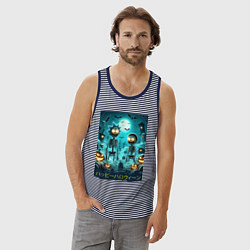 Майка мужская хлопок Rick and Morty skeletons - happy halloween, цвет: синяя тельняшка — фото 2