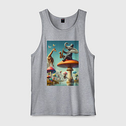 Майка мужская хлопок Слон играет на саксофоне жирафу, цвет: меланж