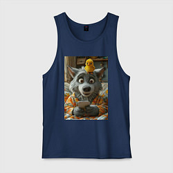 Майка мужская хлопок Волк и цыпа, цвет: тёмно-синий