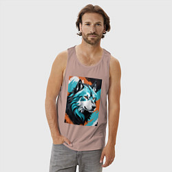 Майка мужская хлопок Серо-голубой волк, цвет: пыльно-розовый — фото 2