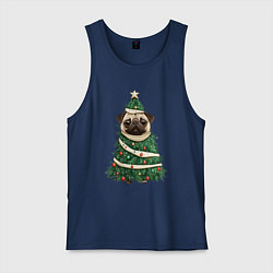 Мужская майка Новогодняя елка мопс