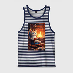 Мужская майка Уютный кот у камина с чашкой какао