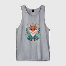 Майка мужская хлопок Лис с венком из ветвей, цвет: меланж